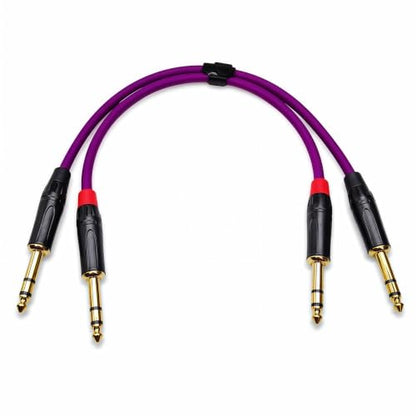 1/4 Inch TRS Instrument Cable 1ft 2-Pack, Purple OFC 24K Gold-Plated Patch Cable, Balanced Stereo for Guitar Bass Keyboard Mixer Pedalboard, for Fender Marshall Yamaha Roland Boss