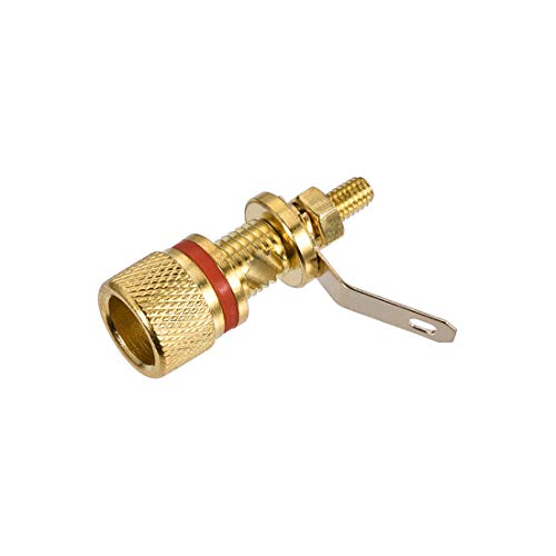 uxcell 2 Pack 4mm Banana Jack Binding Post Gold Plated Female Socket Plug Terminal Connector for Loudspeaker Amplifier (Red and Black Rubber Ring)
