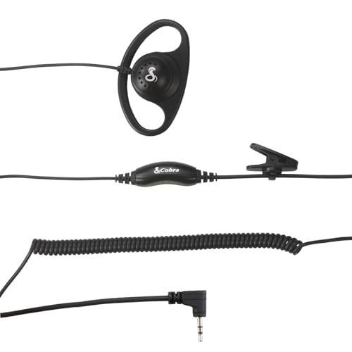 Cobra 2.5mm D-Style Headset for Two-Way Radios | Over-The-Ear Headset for Hands-Free Communication with Push-To-Talk Button