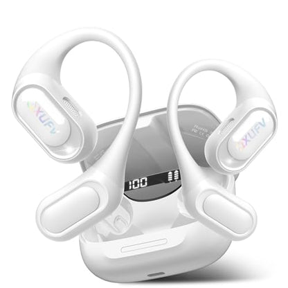 Open Ear Headphones, Bluetooth 5.4 Wireless Earbuds, White | HiFi Stereo with HD Mic, 50H LED Power Display Air Conduction Earbuds, AI Translation Earbuds Real Time for Sports Working - color: White