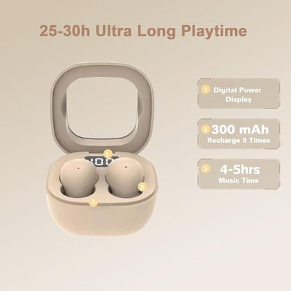 AE100A Wireless Bluetooth Earbuds for Small Ears, Invisible Mini Ear Buds with Ergonomic Design, 4 Hours Playtime, Waterproof, Beige