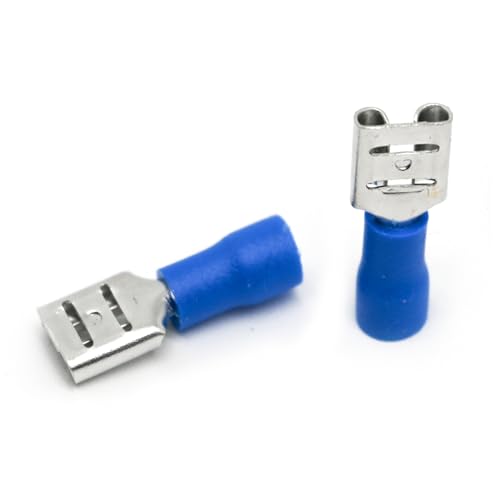 200pcs Female Spade Connectors 1/4" 6.3mm Vinyl Insulated Quick Disconnect Terminals, 16-14 AWG Tin-Plated Brass Crimp Connectors-Blue