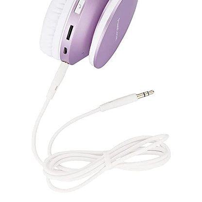PowerLocus Wireless Bluetooth Over-Ear Stereo Foldable Headphones, Wired Headsets Rechargeable with Built-in Microphone for iPhone, Samsung, LG, iPad (Purple/White) - color: Purple/White
