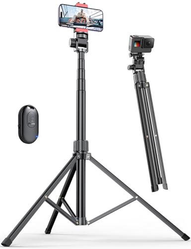 71'' Phone Tripod Stand, Extendable Reinforced Aluminum Phone Stand with Wireless Remote, Stable Cellphone Tripod Compatible with iPhone 15/14/13 Galaxy S23/S22 Huawei. - style: Black