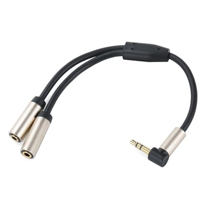 Audio Splitter Cable,90 Degree Right Angle 3.5mm Male to 2 Female Jack Headphone Audio Stereo Y Splitter Adapter Cable for Tablets, MP3 Players (90 Degree Right Angle)