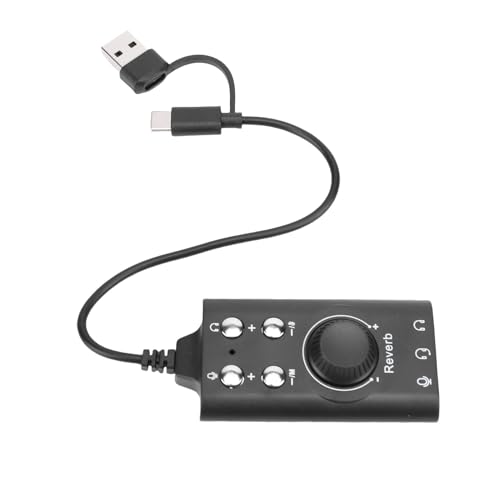 Cosiki USB, USB C to 3.5mm Audio Jack Adapter, External Stereo Sound Card with Volume Control, C Audio Adapter with Virtual 7.1 Surround Sound, Bluetooth 5.0 & Plug & Play