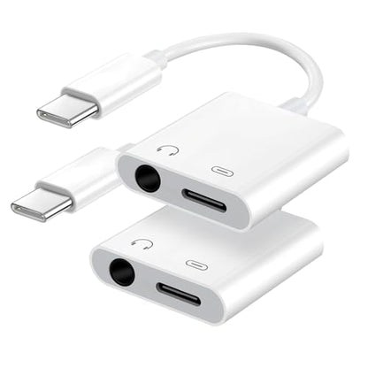 Seulliya USB C to 3.5mm Headphone Jack and Charger Adapter, 2-in-1 Audio & Fast Charging Splitter for Apple iPhone 17/16/15/Pro/Pro Max, iPad, Samsung, Pixel, and More 2Pack - color: White
