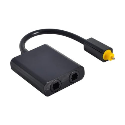 Dual Port Toslink Digital Optical Audio Splitter Adapter Fiber Optic Audio Cable 1 in 2 Out Black