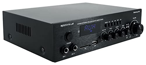Rockville BLUAMP 90 Bluetooth 5.0 Stereo Receiver Amp with HDMI ARC | 400W Peak/50W x 2 RMS at 4 Ohm, HDMI ARC, Optical, Phono/Aux, USB/SD, Dual 1/4" Mic Inputs with Echo, RCA Output, Remote
