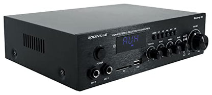 Rockville BLUAMP 90 Bluetooth 5.0 Stereo Receiver Amp with HDMI ARC | 400W Peak/50W x 2 RMS at 4 Ohm, HDMI ARC, Optical, Phono/Aux, USB/SD, Dual 1/4" Mic Inputs with Echo, RCA Output, Remote