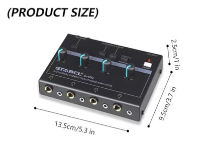 4 Channel Headphone Amplifier, Stereo/Mono Headphone Amp Splitter with 3.5mm,6.35mm,RCA Input. Four 3.5mm and 6.35mm Output. Studio Headphone Amplifier Mixer for Recording