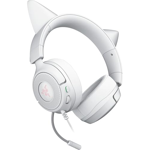 Razer Kraken Kitty V3 X Wired Gaming Headset, Kitty Ears, White | HyperClear Cardioid Mic, 40 mm Drivers, 7.1 Surround Sound, Comfy Ear Cushions, Cross-Platform via 3.5mm PC, PS5, Xbox - color: Mercury White