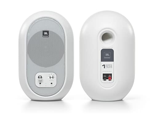 JBL Professional 1 Series 104-BT Compact Desktop Reference Monitors with Bluetooth, White, Sold as Pair, 4.5-inch Speaker - color: White