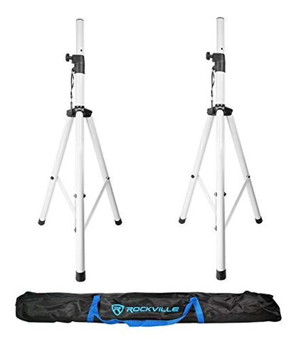 Rockville Pair RVSS2 White Tripod DJ PA Speaker Stands, 132 lbs Capacity, Adjustable Height 47-79 in, Carrying Case Included, for DJs Churches Clubs | Carry Case Included, 132 Lb Capacity, Adjustable 47"-79", Steel Construction, Also Works as Lighting Sta