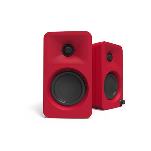 Kanto ORAMR 100W Powered Reference Desktop Computer Speakers with Bluetooth 5.0 and USB-C Input | Bi-Amplified | 100 Hz Automatic Crossover | Reference Quality Sound | Pair | Red - color: Red, size: 3" Woofer - 100 Watts