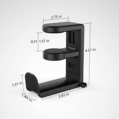 EURPMASK 2 Pack Rotating Headphone Stand,Adjustable Clamp-on Headset Holder | 360°Swivel,Headset Hanger Hook Under Desk,No Residue,Cable Organizer,Soft Rubber Pads,Keep Headphones Secure&Desk Tidy,Black - color: Black_2 Pack