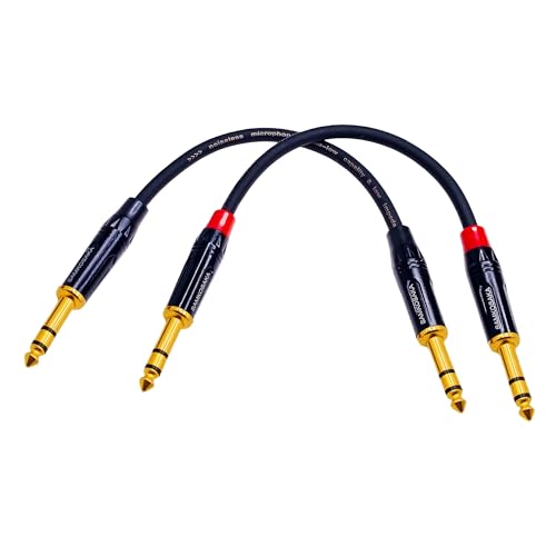 TRS Cable 1/4 Inch 6 Inch 2-Pack Gold-Plated Balanced for Guitar Keyboard | 2x 6in Balanced TRS Patch Cable 20AWG OFC Shielded for Mixer Amplifier Studio Monitor Pedalboard