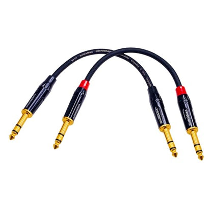 TRS Cable 1/4 Inch 6 Inch 2-Pack Gold-Plated Balanced for Guitar Keyboard | 2x 6in Balanced TRS Patch Cable 20AWG OFC Shielded for Mixer Amplifier Studio Monitor Pedalboard