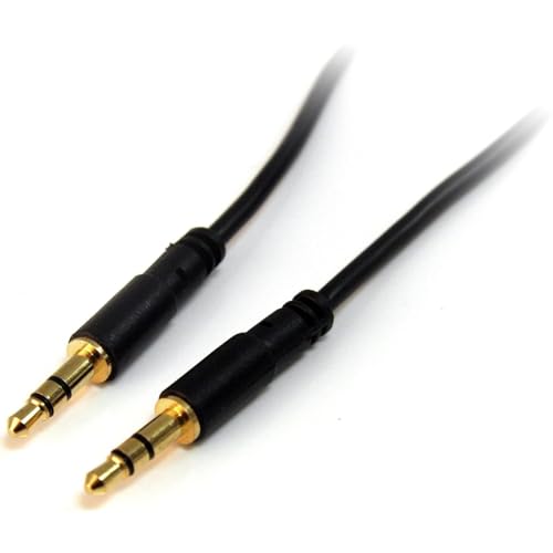 StarTech 1ft Slim 3.5mm Audio Cable, Male to Male, Aux Cable (MU1MMS) | Gold Plated Connectors - size: 1 ft, style: Slim