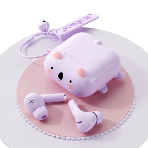 Xmenha True Wireless Purple Cute Earbuds Bluetooth Kawaii Headphones for Girls - Small Mini Tiny Ear Buds for Kids with Noise Cancelling - color: Purple