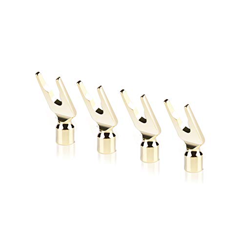 SKW Convertible Connector Gold Plated Speaker Spade Plugs 2 Pair (4 pcs) | 24K gold-plated plugs, convertible for binding posts and spring clips, no soldering required, for amplifier home theater - size: Spade