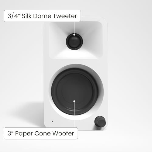 Kanto ORAMW 100W Powered Reference Desktop Computer Speakers with Bluetooth 5.0 and USB-C Input | Bi-Amplified | 100 Hz Automatic Crossover | Reference Quality Sound | Pair | White - color: White, size: 3" Woofer - 100 Watts