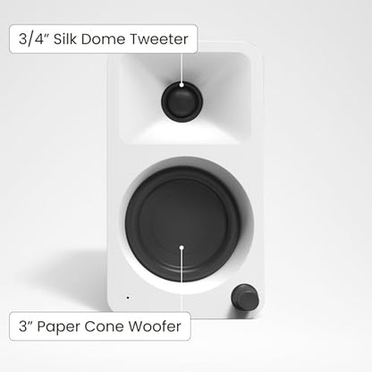Kanto ORAMW 100W Powered Reference Desktop Computer Speakers with Bluetooth 5.0 and USB-C Input | Bi-Amplified | 100 Hz Automatic Crossover | Reference Quality Sound | Pair | White - color: White, size: 3" Woofer - 100 Watts
