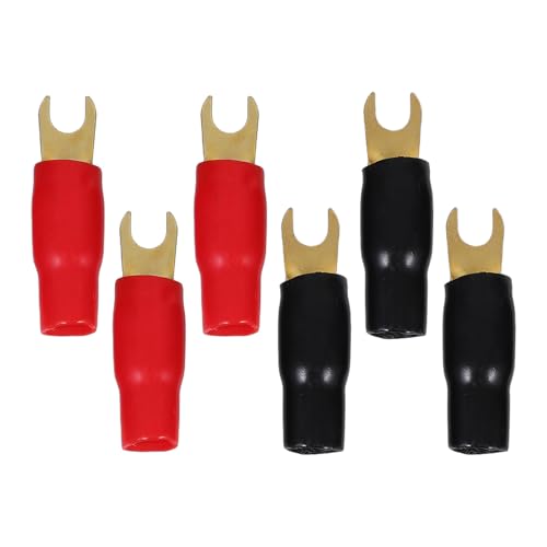 3 Pairs Copper Gold Plated 0 Gauge Spade Terminal Crimp Connectors Adapters Crimp Barrier Spades for Speaker Wire Cable Terminal Plug - 0GA (Red and Black)