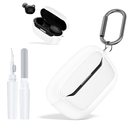 OAJ Soft Silicone Protective Case Cover for JBL Endurance Race 2, Front LED Visible, Compatible with JBL Endurance Race 2 Charging Case with Carabiner & Cleaner kit(White) - color: White