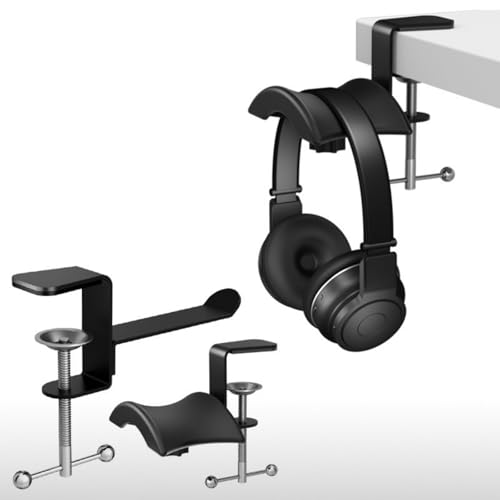 Gaming Headphone Stand Metal Headsets Hanger Hook Holder Adjustable Rotatable Arm Clamp Under Desk Space Save Clip Mount