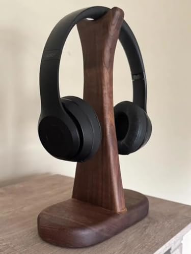 Walnut Wood Headphone Stand, Universal Wooden Headset Holder, Desktop Display Hanger for All Over-Ear Headphones, Elegant Desk Organizer for Gamers and Audiophiles
