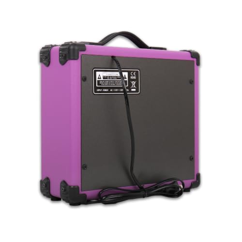 Purple Electric Guitar Amplifier Portable Practice Guitar Amp Drive Gain Bass Treble Full Accessories with Noiseless Cable Picks Adapater Earphones Aux Cable in (Purple, 20W) - color: Purple