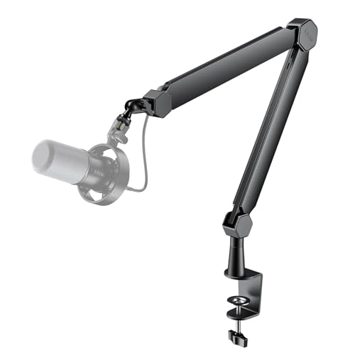 FIFINE BM66 Heavy Metal Microphone Boom Arm Stand for Podcast Recording | Mic Arm Stand,Desk Clamp, Cable Channels, 3/8" to 5/8" Threads, for Podcast, Vocal Recording, Gaming - size: BM66 Black (Without Extension Tube)