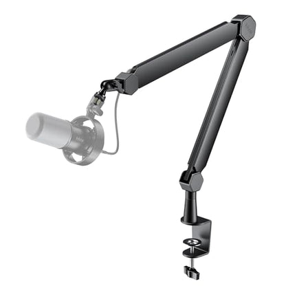 FIFINE BM66 Heavy Metal Microphone Boom Arm Stand for Podcast Recording | Mic Arm Stand,Desk Clamp, Cable Channels, 3/8" to 5/8" Threads, for Podcast, Vocal Recording, Gaming - size: BM66 Black (Without Extension Tube)