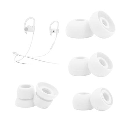hopopwer Replacement Silicone Earbuds Tips for Powerbeats 3 Powerbeats 2, 4 Pairs Earbuds Silicone Ear Tips Set - Small, Medium, Large and Double Flange (White) - color: White without Pen