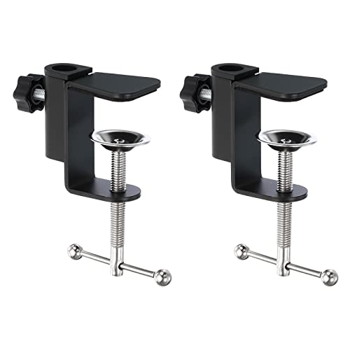 PATIKIL 0.47" Hole Dia. Desk Clamp, 2 Pcs Aluminum Alloy Bracket Universal Adjustable C-Clamp Mount Holder for Microphone Mic Arm Table Lamp Stand, Black - color: Black