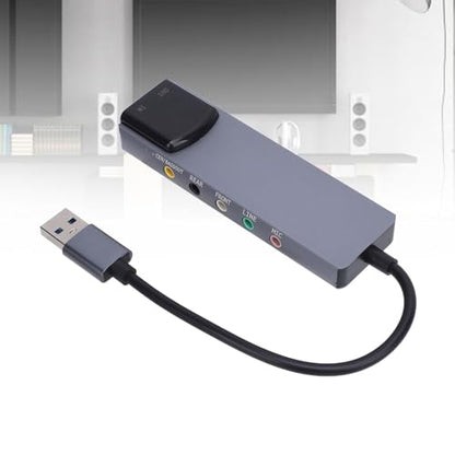 External USB Sound Card, CM6206LX Smart Noise Reduction Chip, Support 5.1 7.1, USB Sound Card Adapter for TV, Speaker, HTPC Home Theater