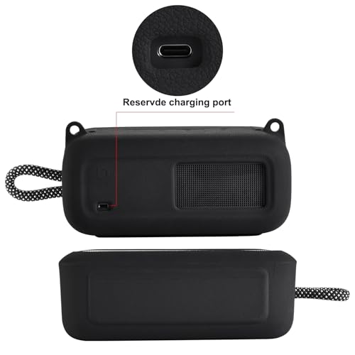 Silicone Shockproof Case for Bose SoundLink Plus with Strap | Snug fit for Bose SoundLink Plus, shockproof silicone with anti-slip grip, easy access cutouts, detachable shoulder strap. - color: Black