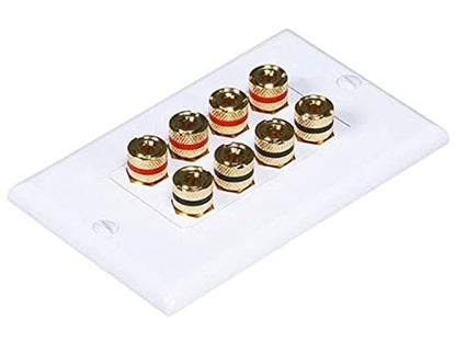 Moonrise Monoprice 103326 Banana Binding Post Two-Piece Inset Coupler Wall Plate for 4 Speakers, White - size: 4 Speaker, style: 2-Piece