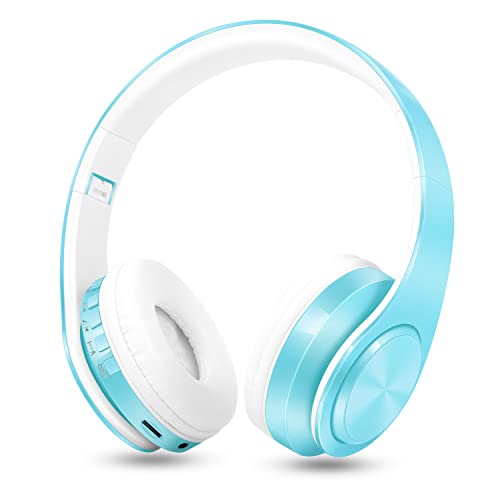 RAT TAIL V5.3 Bluetooth Headphones Over-Ear, Foldable Wireless and Wired Stereo Headset Micro SD/TF, FM for Cell Phone,PC,Soft Earmuffs &Light Weight for Prolonged Wearing (Blue) - color: Blue