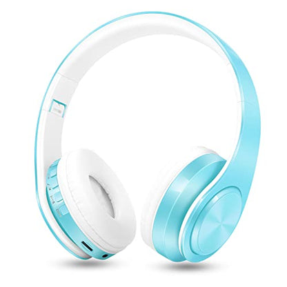 RAT TAIL V5.3 Bluetooth Headphones Over-Ear, Foldable Wireless and Wired Stereo Headset Micro SD/TF, FM for Cell Phone,PC,Soft Earmuffs &Light Weight for Prolonged Wearing (Blue) - color: Blue