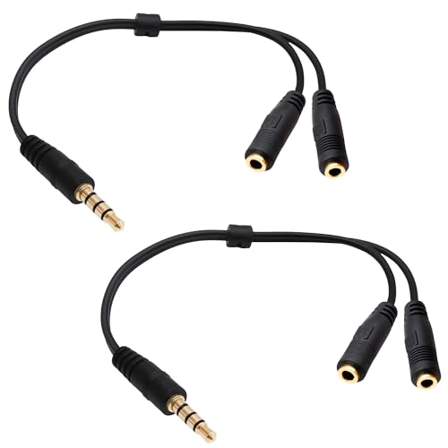 3.5mm TRRS Headphone Splitter Y Cable Adapter 20cm | 1/8 inch 3.5mm 1 Male to 2 Female,Stereo Mic Audio Extension Cable, for Phones Tablets Game Console,2pcs