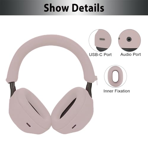 Adhiper XM5 Sweat Covers Accessories for Sony WH-1000XM5 - Smoky Pink | Soft Silicone Case, 3-in-1 Headphone Covers with Ear Cover & Headband Cover & Shell Protector, Sweatproof & Washable - color: Smoky Pink