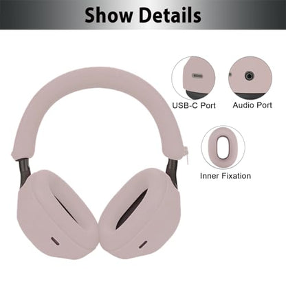 Adhiper XM5 Sweat Covers Accessories for Sony WH-1000XM5 - Smoky Pink | Soft Silicone Case, 3-in-1 Headphone Covers with Ear Cover & Headband Cover & Shell Protector, Sweatproof & Washable - color: Smoky Pink