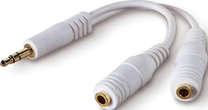 Belkin AUX Audio Cable Splitter, 3.5mm, White | Splits one audio source to two headphones, compatible with phones, tablets, laptops, and MP3 players - color: White, size: Standard