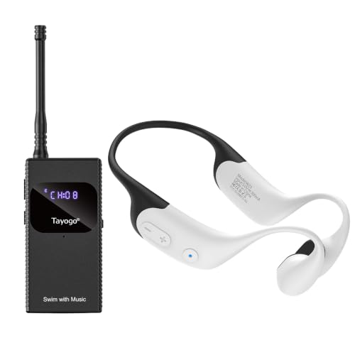 Tayogo Swimming Headphones T6 + W23 Bone Conduction, Under Water Audio System, Spotify Swim Headset, No Need to Download, Waterproof FM Receiving & Bluetooth Open Ear Swim Headset for Training - color: White