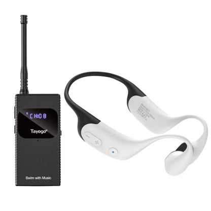Tayogo Swimming Headphones T6 + W23 Bone Conduction, Under Water Audio System, Spotify Swim Headset, No Need to Download, Waterproof FM Receiving & Bluetooth Open Ear Swim Headset for Training - color: White