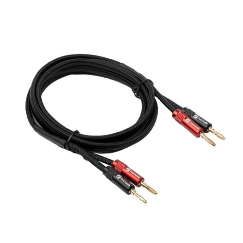 Fosi Audio 14AWG Braided Speaker Wire 5.9Ft, 1 Pack Pair Cable with 4 Gold Plated Banana Plugs, Black Cables for Home Audio Stereo Amplifier/Receiver/Bookshelf/Passive Speaker (1.8m/70.87in)