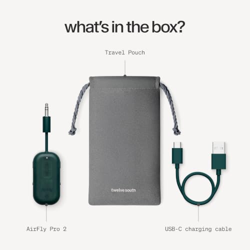 Twelve South AirFly Pro 2, Bluetooth Adapter, Pair 2 AirPods, Teal Ice | Pair 2 AirPods or Wireless Headphones – 3.5mm AUX Bluetooth Transmitter and Receiver for Cars, Boats, Treadmills, TVs & More - color: Teal Ice, style: AirFly Pro 2