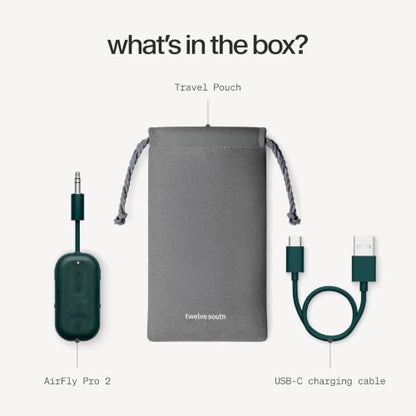 Twelve South AirFly Pro 2, Bluetooth Adapter, Pair 2 AirPods, Teal Ice | Pair 2 AirPods or Wireless Headphones – 3.5mm AUX Bluetooth Transmitter and Receiver for Cars, Boats, Treadmills, TVs & More - color: Teal Ice, style: AirFly Pro 2